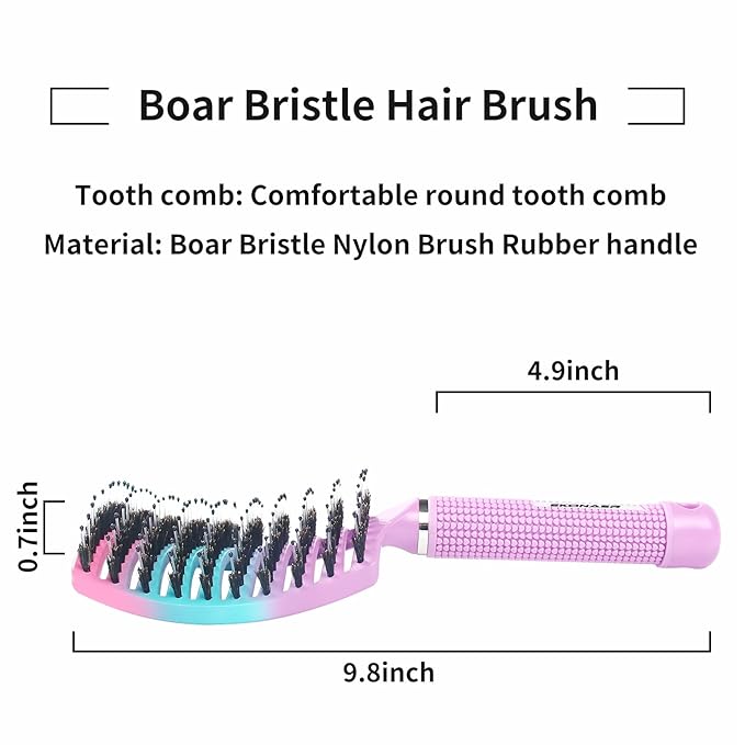 Detangling Brush Boar Bristles Hair Brush for Adult & Kids Wet or Dry Hair,Curved and Vented Detangler Brush - Adds Shine and Makes Hair Smooth(Pink)