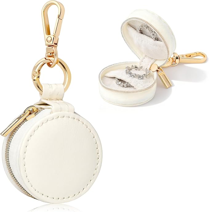 Travel Jewelry Box with Keychain – Mini Ring Holder and Jewelry Organizer Case for Women, Portable Compact Ring Box for Earrings, Necklaces & Travel Storage