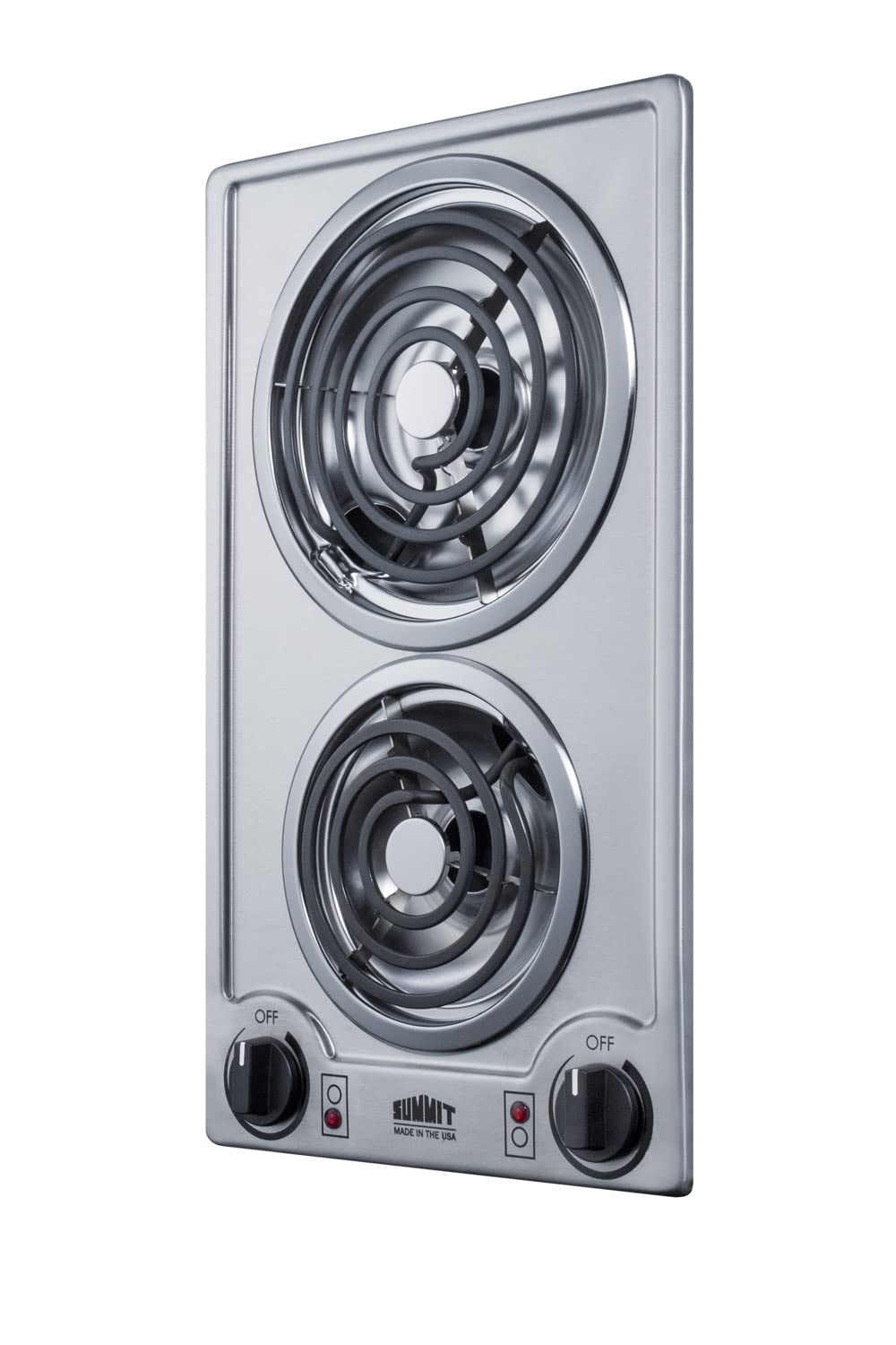 Summit 12" 2 Burner Electric Cooktop. 230V Radiant Cooktop, Coil Elements, Made in the USA, White- CCE225WH