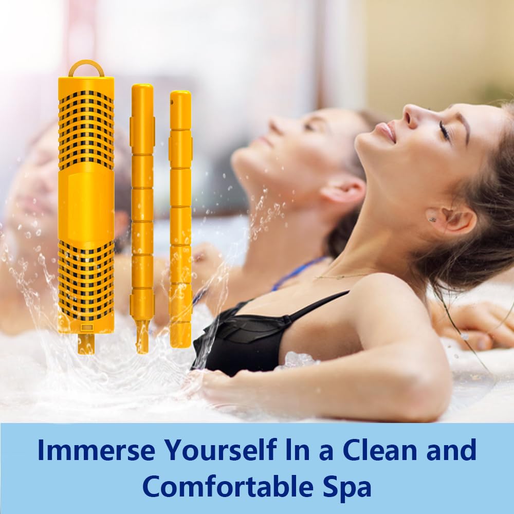 Joepoe SPA Mineral Stick, Hot Tub Stick with 4 Months Lifetime Universal for Hot Tub & Pool, Spa Mineral Cartridge Keeps Water Crystal Clear (Yellow,2-Pack)