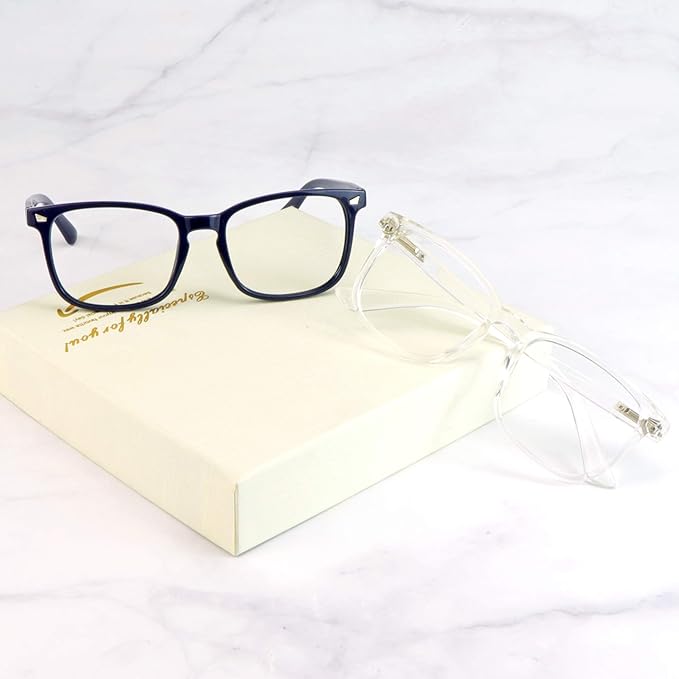 LifeArt 2 Pairs Blue Light Blocking Glasses with Spring Hinge, Computer Reading Glasses, Gaming Glasses, TV Glasses for Women Men (Navy&Clear, +2.50 Magnification)