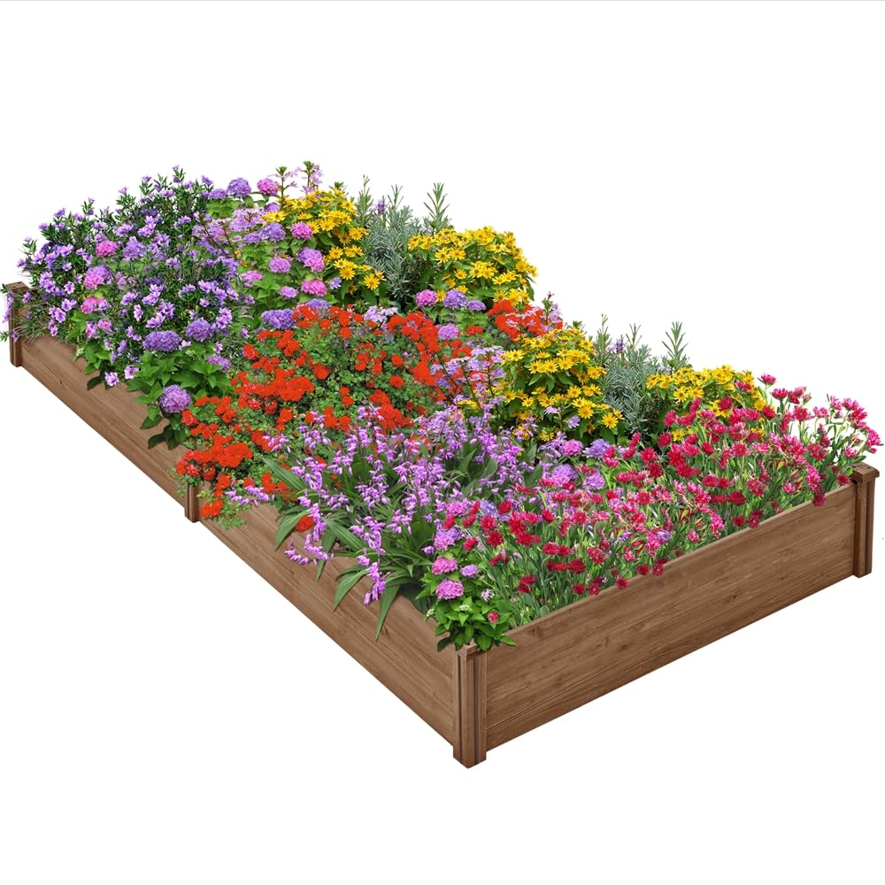 Yaheetech 8Ã4ft Wooden Horticulture Raised Garden Bed Divisible Elevated Planting Planter Box for Flowers/Vegetables/Herbs in Backyard/Patio Outdoor, 93 x 48 x 10in, Dark Brown