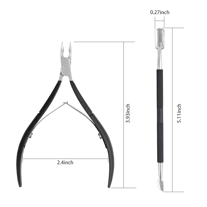 Ejiubas Cuticle Trimmer with Cuticle Pusher Cuticle Nipper Professional Grade Stainless Steel Cuticle Remover Cutter Clipper Durable Pedicure Manicure Tools (Black)