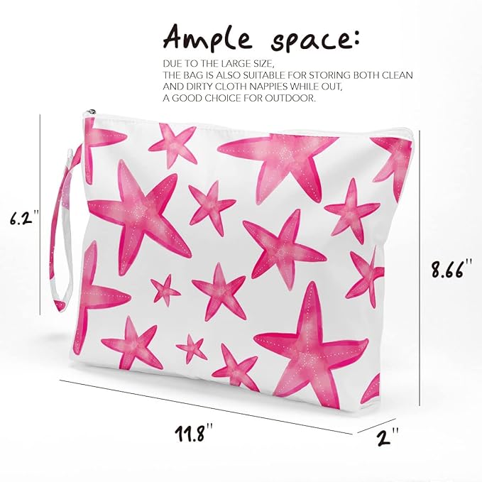 Fokongna Wet Bag, Travel Makeup Bag, Wet Dry Bag, Wet Bag for Swimsuit, Beach Pool Diapers Dirty Yoga Gym Clothes Zipper Pouch for Women Sister Friends Wet Bag Ocean Sea Shells Beach Starfish.361