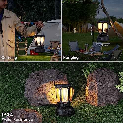 Mesqool Camping Lantern Rechargeable Battery 6000mAh, 650LM LED Lanterns for Power Outages Emergency Hurricane, Solar Hand Crank Lantern for 200 Hours