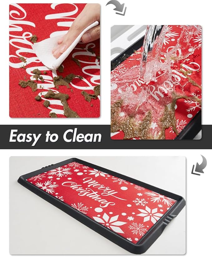 Christmas Boot Tray Mat - Heavy Duty Snow & Water Catch Tray, Waterproof Rubber Shoe Mat with Lip for Entryway, Indoor & Outdoor Holiday Decor Storage (16"x27.5")