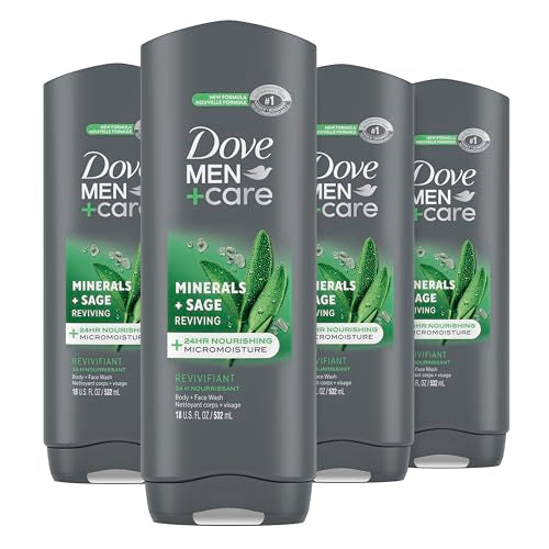 Dove Men+Care Body Wash Mineral + Sage 4 Count for Men's Skin Care Effectively Washes Away Bacteria While Nourishing Your Skin 18 oz