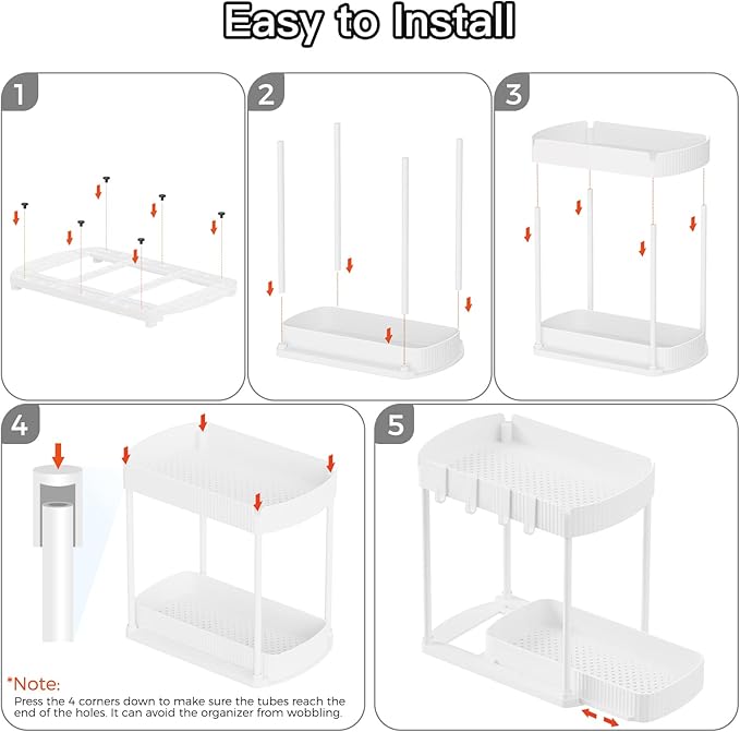 2 Pack Multi-Purpose Pull-Out Storage Organizers, Under Sink & Cabinet Storage, 12.8 Inch, White