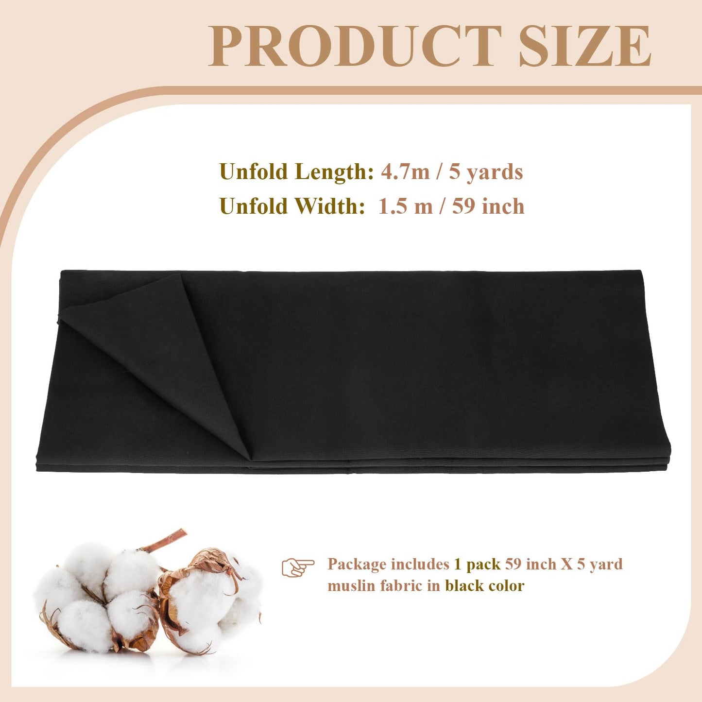 PEASUG 100% Cotton Muslin Fabric, 59 Inch X 5 Yards Muslin Linen Fabric by The Yard, Medium Weight Draping Fabrics Suitable for Sewing Embroidery, Garments, Crafts Material-Black