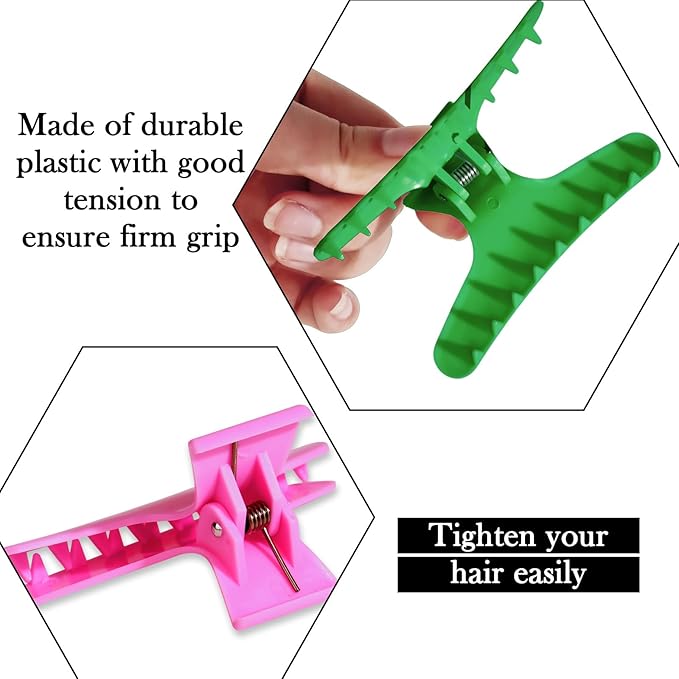 Hair Clips for Styling Sectioning 12 Pack Green Hot Pink Butterfly Clamps Hair Claw Clips Pro Salon Hair Clips for Styling, Sectioning, Cutting and Coloring