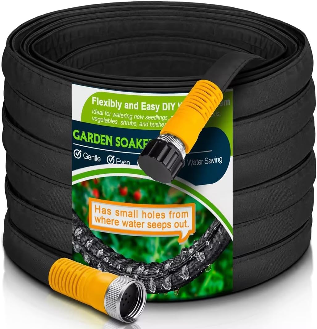 LAVEVE Heavy Duty Flat Garden Soaker Hose 200FT, Flexible Water Hose Irrigation Tubing, Leakproof Drip Hose Watering for Garden, Lawn, Flower Bed, Vegetable (50FT x 4Pack)