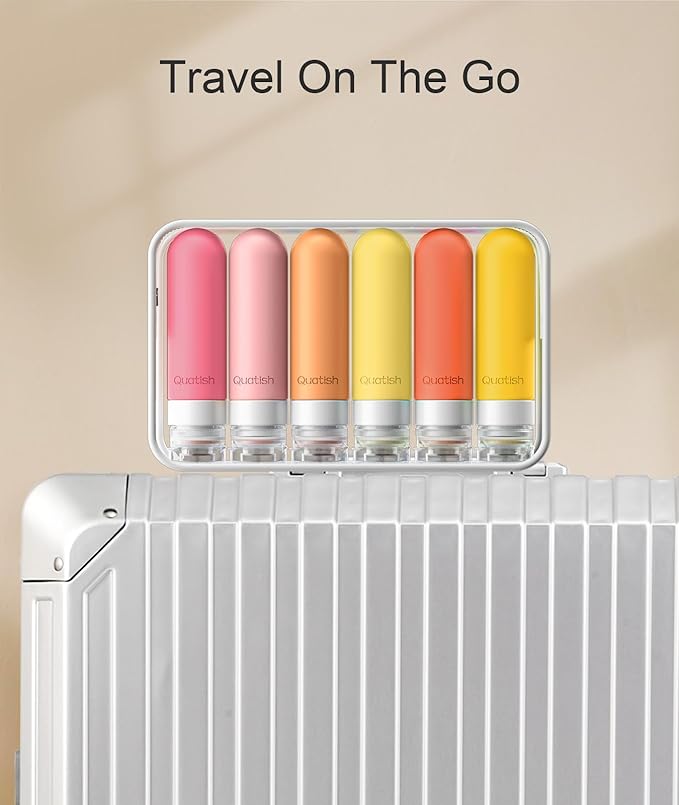 Quatish Travel Bottles for Toiletries 6 Pack, Original Patented Leakproof 3 oz Tsa Approved Travel Size Containers, BPA Free Silicone Shampoo and Conditioner Bottle, Cruise Camping Essentials, Macaron