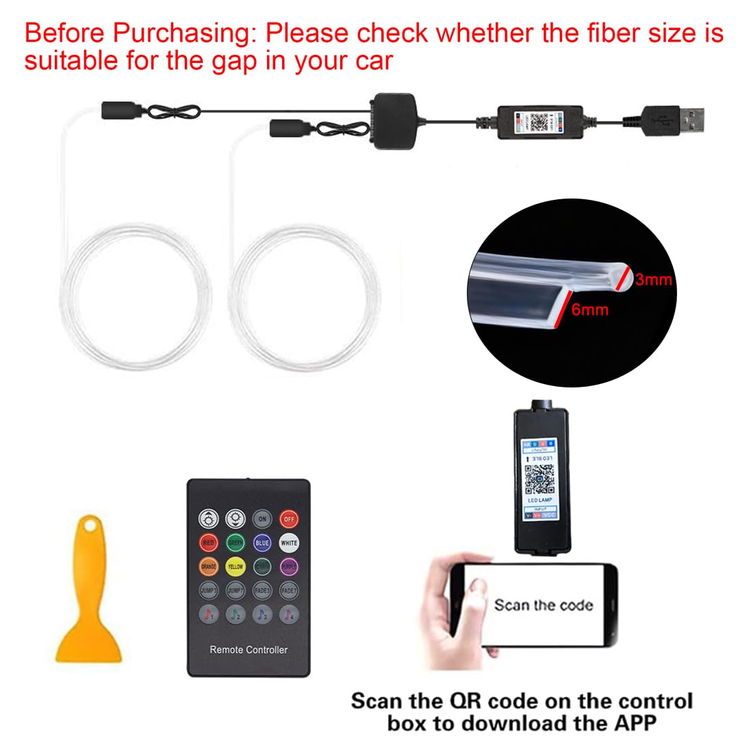 Interior Car LED Strip Lights with Wireless APP & Remote Control, RGB 2 in 1 Car Ambient Lighting Kit with 158 Inches Fiber Optic, Inside Neon Dash Strip with Music Mode
