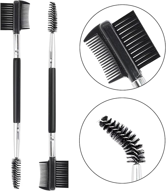 2pcs 3 Head Eyebrow Eyelash Shaper Eyelash Comb Double Head Brush Makeup Grooming Tool Cosmetic with 3 Different Spoolie Brushes for Separating Lashes, Eliminating Mascara Clumps, Grooming Brows