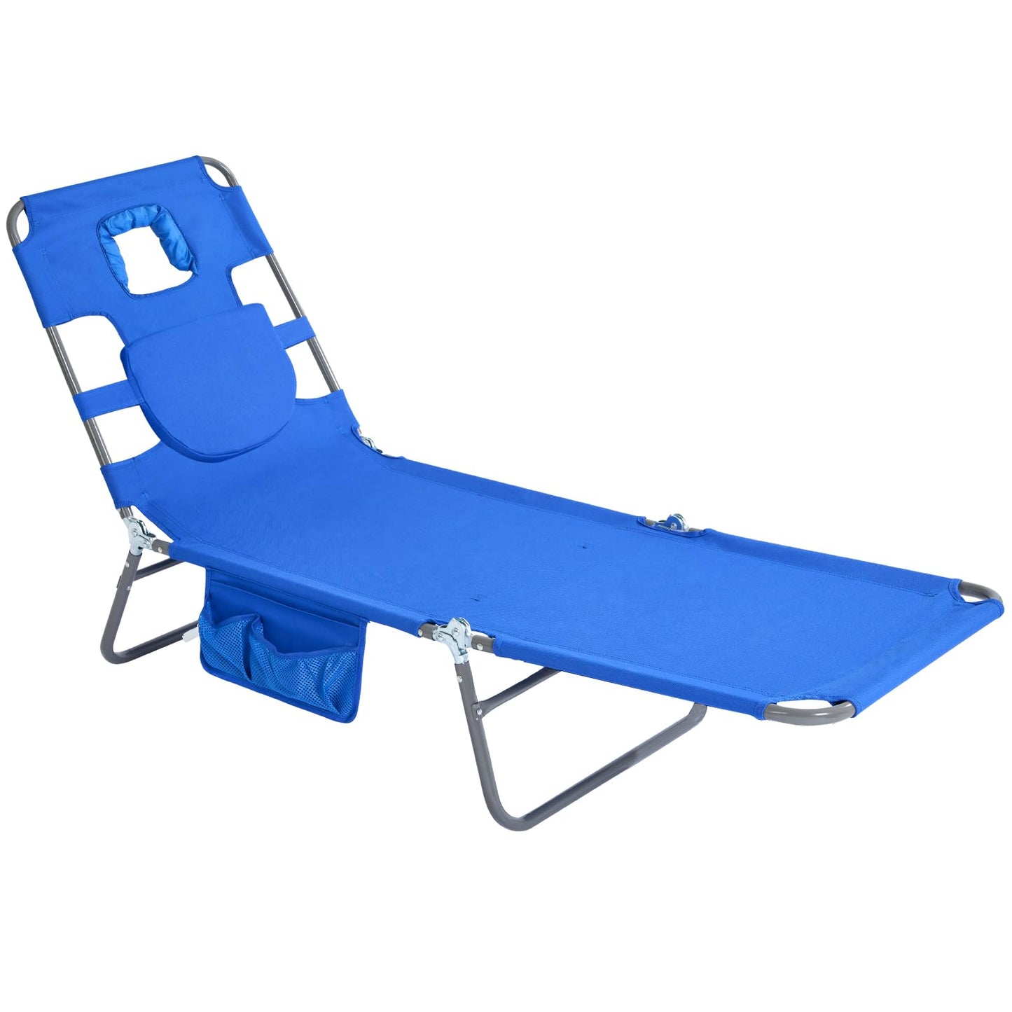 SUNNYFEEL Lay Flat Tanning Chair with Face Down Hole & Arm Slots, Backpack Beach Lounge Chair, 5-Position Folding Sunbathing Chair, 300 LBS Heavy Duty, 72" L x 22" W for Beach, Pool, Camping