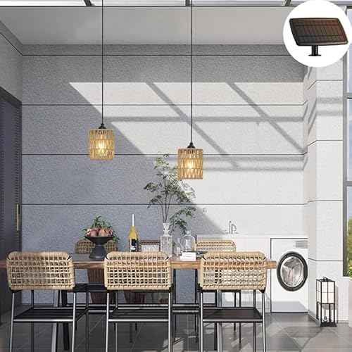 Outdoor Solar Chandelier Indoor Gazebo Lights Waterproof Pendant Hanging Light for Pergola Porch Patio Decor Boho Rattan Lampshade Farmhouse Shed USB Powered Accessories Dimmable Remote
