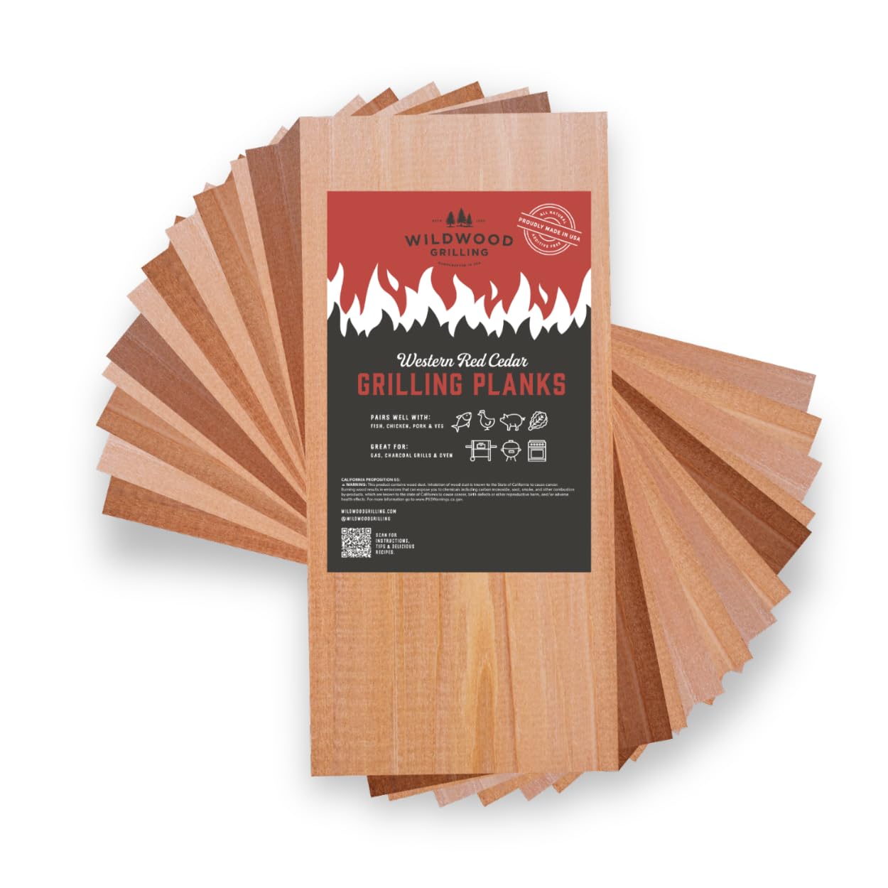 Wildwood Grilling Signature 5â x 11â Cedar Grilling Planks (12-Pack) - USA-Made & Sourced - Adds Delicate, Earthy Flavor to Food - 100% Natural Product for Salmon, Seafood, Veggies & Fruit