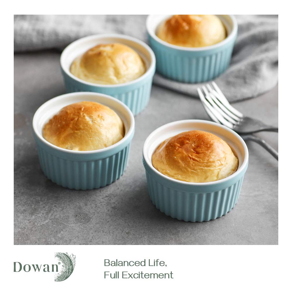 DOWAN 4 oz Ramekins - Ramekins for Creme Brulee Porcelain Ramekins Oven Safe, Classic Style Ramekins for Baking Souffle Ramekins Ramekins Bowls, Set of 6, Blue