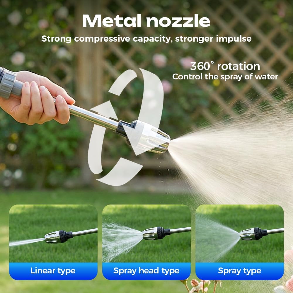 High Pressure Washer, Adjustable High Pressure Hose Nozzle with 360° Rotating, Heavy-Duty Outdoor Cleaning Tool For Garden Hose Car Washing, Garden & Patio (Gray)