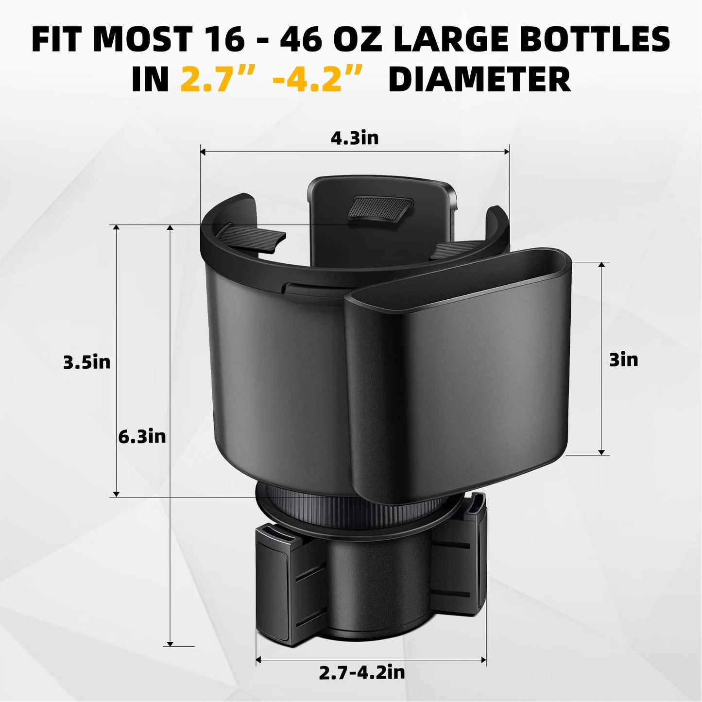 TYKOR Car Cup Holder Expander, Cup Holder Extender Adapter for Car with Adjustable Base, Fits YETI 24/36/46oz, HydroFlask 32/40oz, Large Water Bottles in 2.7"-4.2" (16-46 OZ)