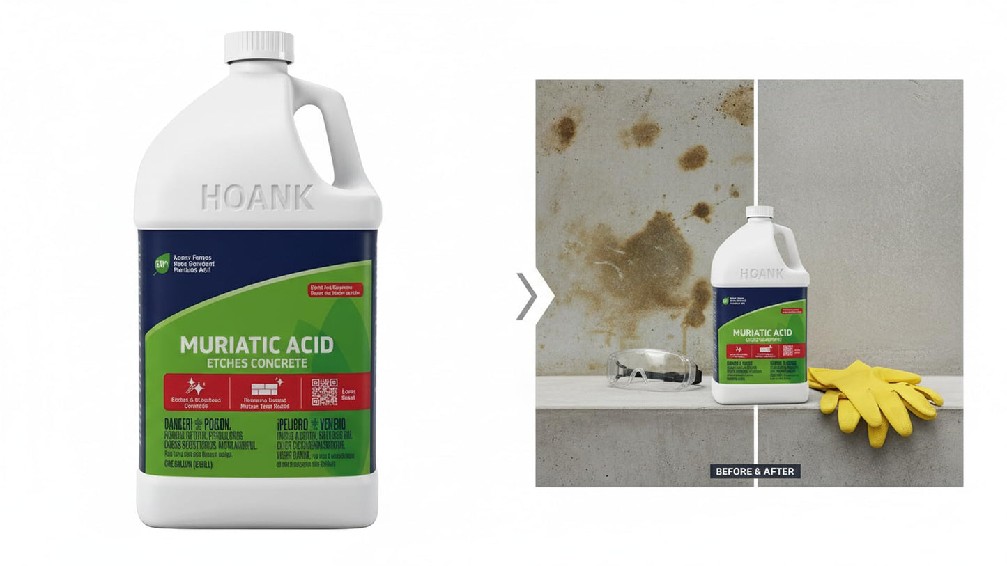 (4 Gallons) - Muriatic Acid for Swimming Pools & Spas, Removes Mortar from Bricks - 90% Low-Fume pH Stabilizer & Cleaner for Concrete & Masonry Surfaces, Clears Rust & Scale Build-Up - Ready to Use