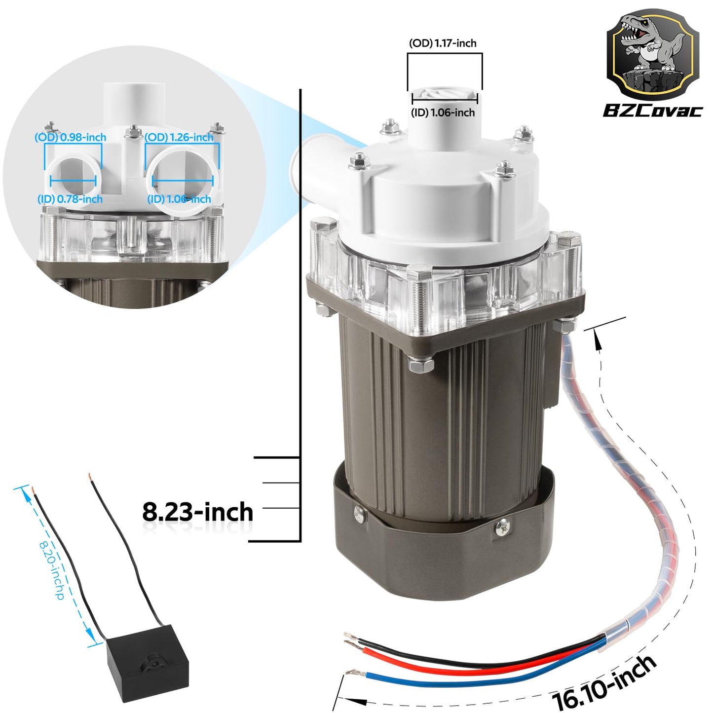 S-0730 Water Pump for Hoshizaki, Ice Machine Motor Assembly with Mounting Plate, 14-Inch Cable, and Factory Plug, #M91X60S201S