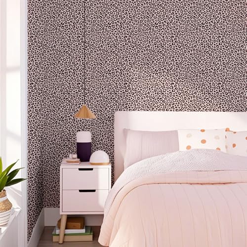 Leopard Print Peel and Stick Wallpaper, Modern Wallpaper Pink and Black Classic Design Contact Paper Rmovable Self Adhesive Wall Papers for Bedroom Bathroom Cabinet 17.7¡¯¡¯x118¡¯¡¯