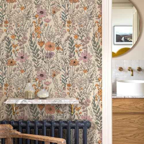 Peel and Stick Wallpaper, Vintage Floral Wallpaper, Self-Adhesive Wall Paper for Kitchen Bedroom Bathroom Wall Cabinets Drawer Liners,17.3"x78.7"Vinyl Waterproof Contact Paper,US01-2