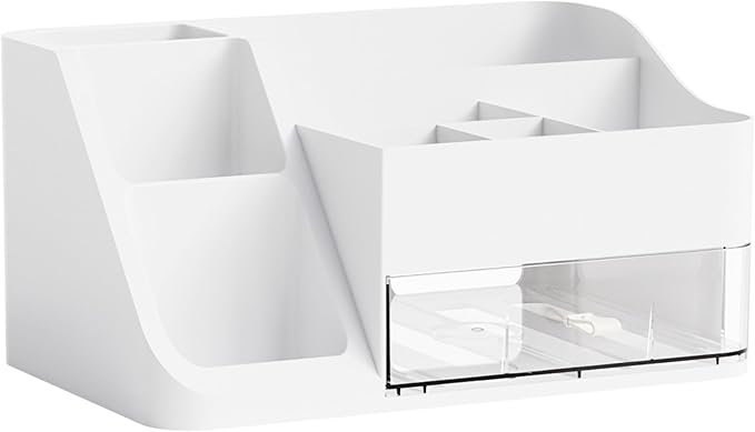 Yieach White Makeup Organizer Countertop,Large Cosmetics Storage Organizer for Make up Brush,Hair Products and Beauty Skincare Organizers,Plastic Makeup Holders and Organizers for Bathroom,Vanity,Desk