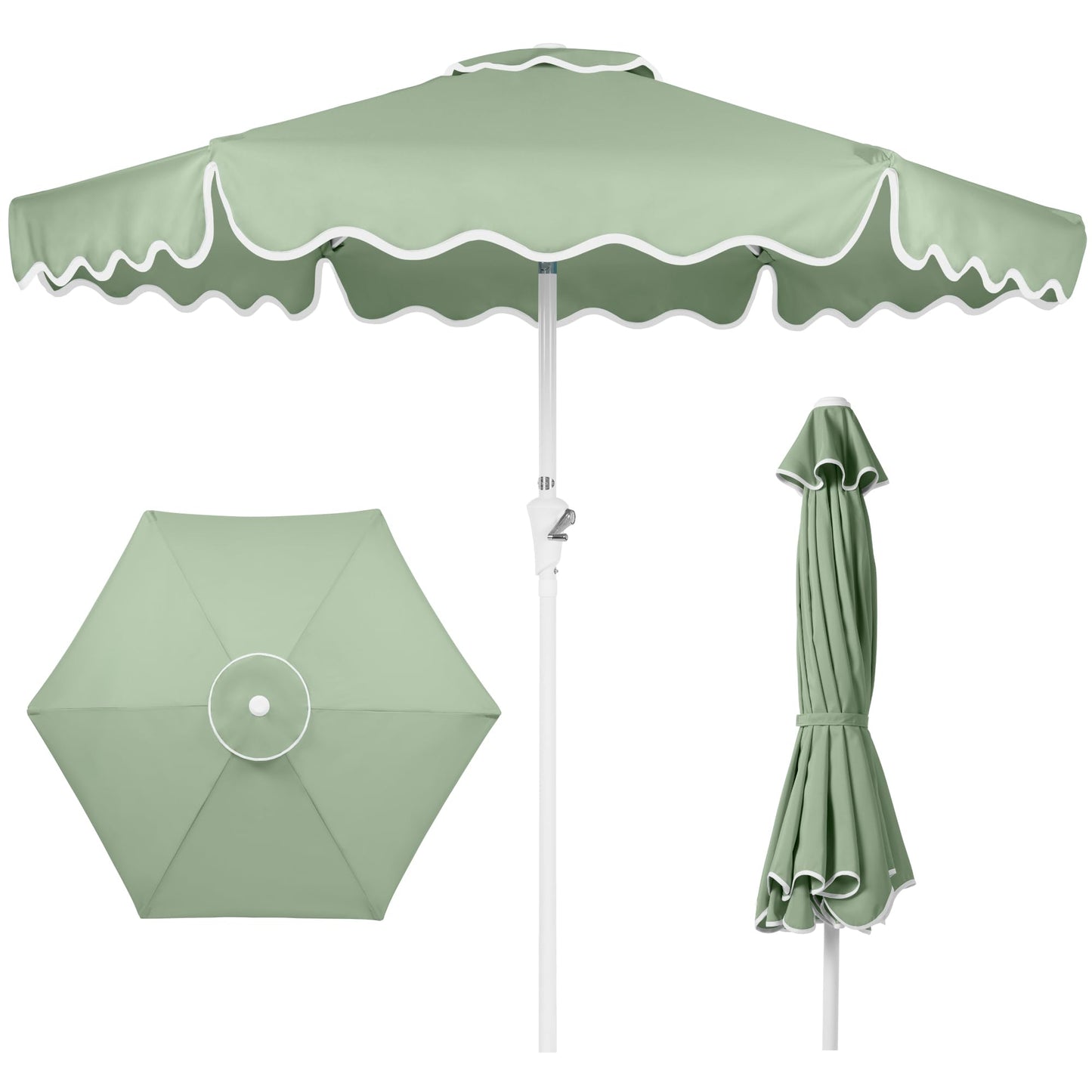 Best Choice Products 7.5ft Patio Market Umbrella with Wavy Trim, UV-Fade-Resistant 210g Canopy, Crank & Tilt, Wind Vent, Heavy-Duty Frame - Sage Green