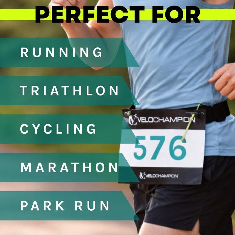 VeloChampion Lightweight Running Belt Waist Pack for Men Women - Elasticated Stretch Fit Race Number Holder - No Pins - 3 Sizes - Run. Triathlon. Cycle. Marathon. Jogging (1, Large)