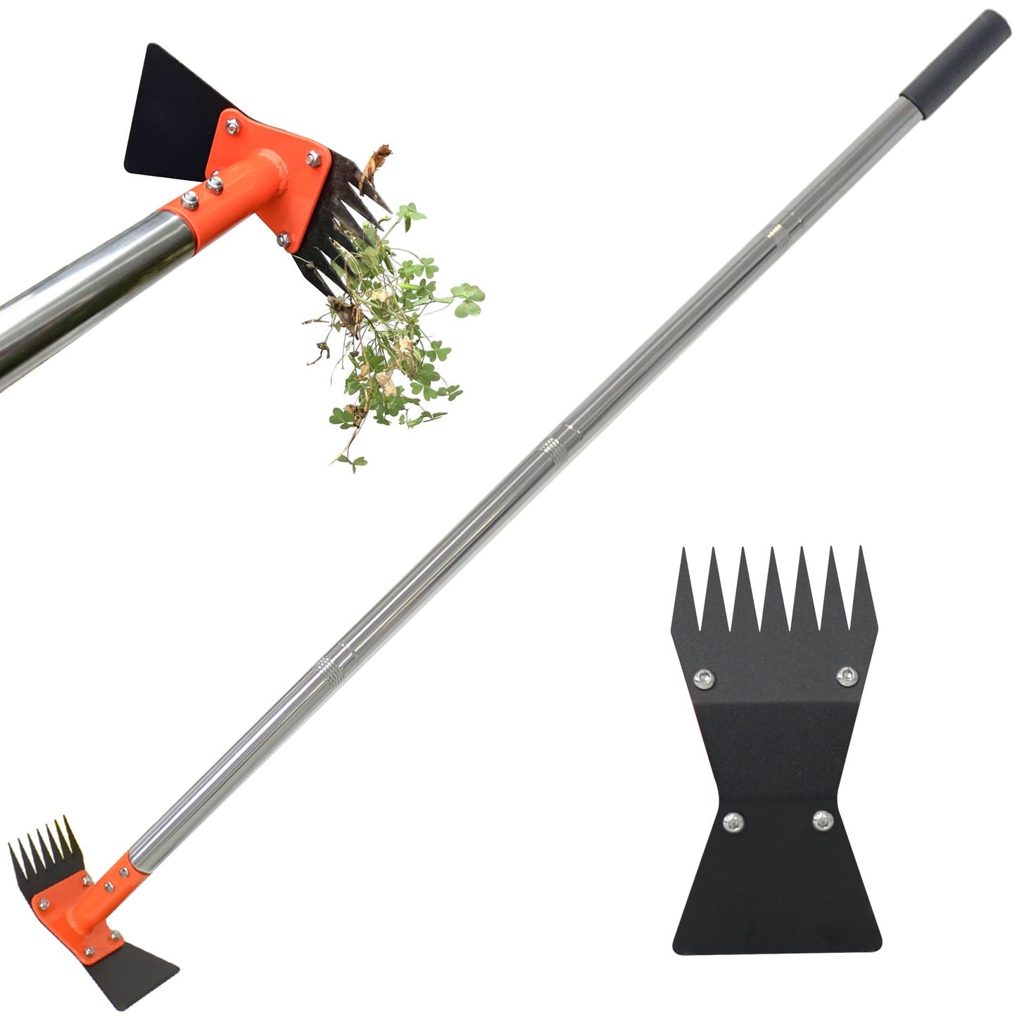 CKLT 2-in-1 Garden Hoe and Weed Puller Rake, 60 Inch Adjustable Long Handle Weeding Tool Heavy Duty Spring Steel Head with Sand Texture Finish, Weed Remover for Garden, Yard, Lawn, Driveway