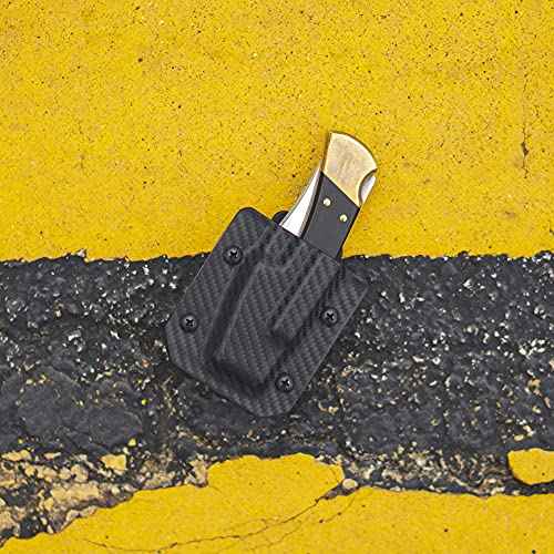 Clip & Carry Kydex Sheath for The Buck 110 & Buck 112 Pocket Knife - Made in USA - Belt Holster Case - Carbon Fiber Black