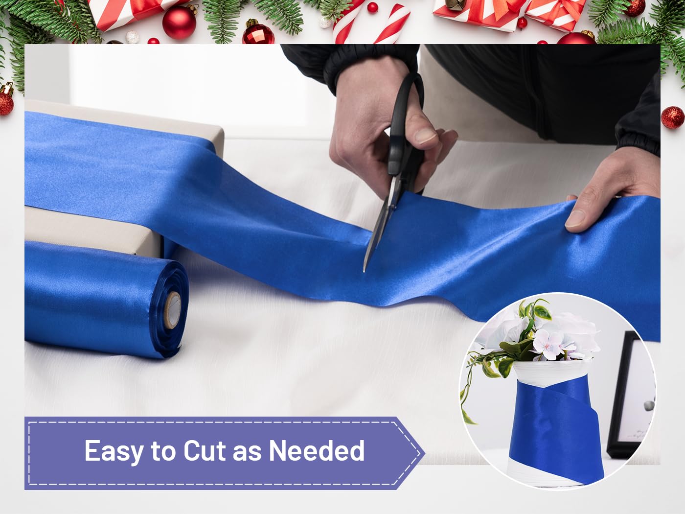 FAKILO Blue Large Satin 12 Inch x 22 yd Wide Giant Ribbon for Grand Opening Cuttings Ceremony Outdoor Business Christmas Wedding Decor