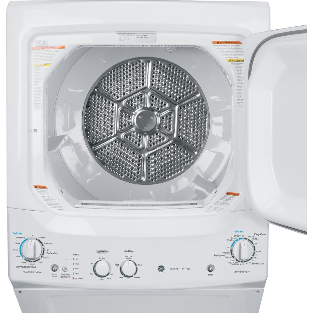 GE GUD27ESSMWW Unitized Spacemaker 3.8 Washer with Stainless Steel Basket and 5.9 Cu. Ft. Capacity Electric Dryer, White
