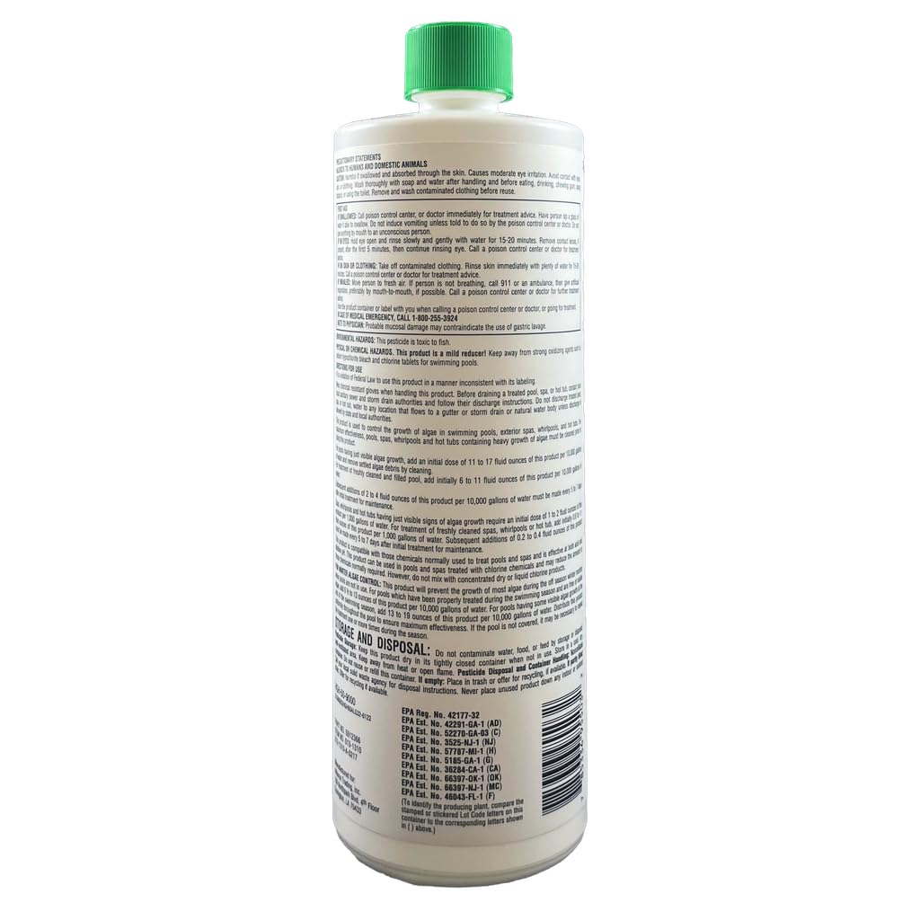 Polyquat 60 Algaecide for Swimming Pool 32 oz, High Concentrate Algaecide 60 for Inground Pool and Above Ground, Professional Grade Polyquat 60 Treatment for Clear Water Care