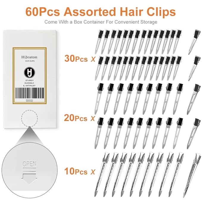 HiJeaton 60Pcs Metal Duck Billed Hair Clips for Women Styling Sectioning, Silver Hair Pins for Long Hair, Alligator Curl Loc Clips for Thick Hair Roller, Salon, Bows DIY