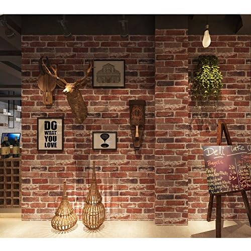 Okydoky Rustic Red Brick Peel and Stick Wallpaper, Self-Adhesive, Vinyl Waterproof, Vintage, No.57104-3