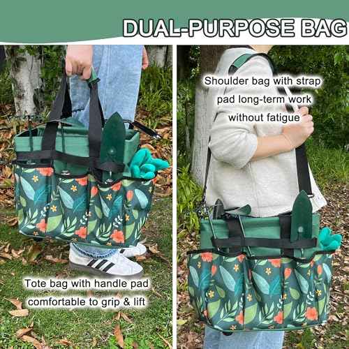 Standable Garden Tool Bag, Oxford Garden Tote Storage Bag, Portable Garden Tool Organizer Bag with Adjustable Shoulder Strap