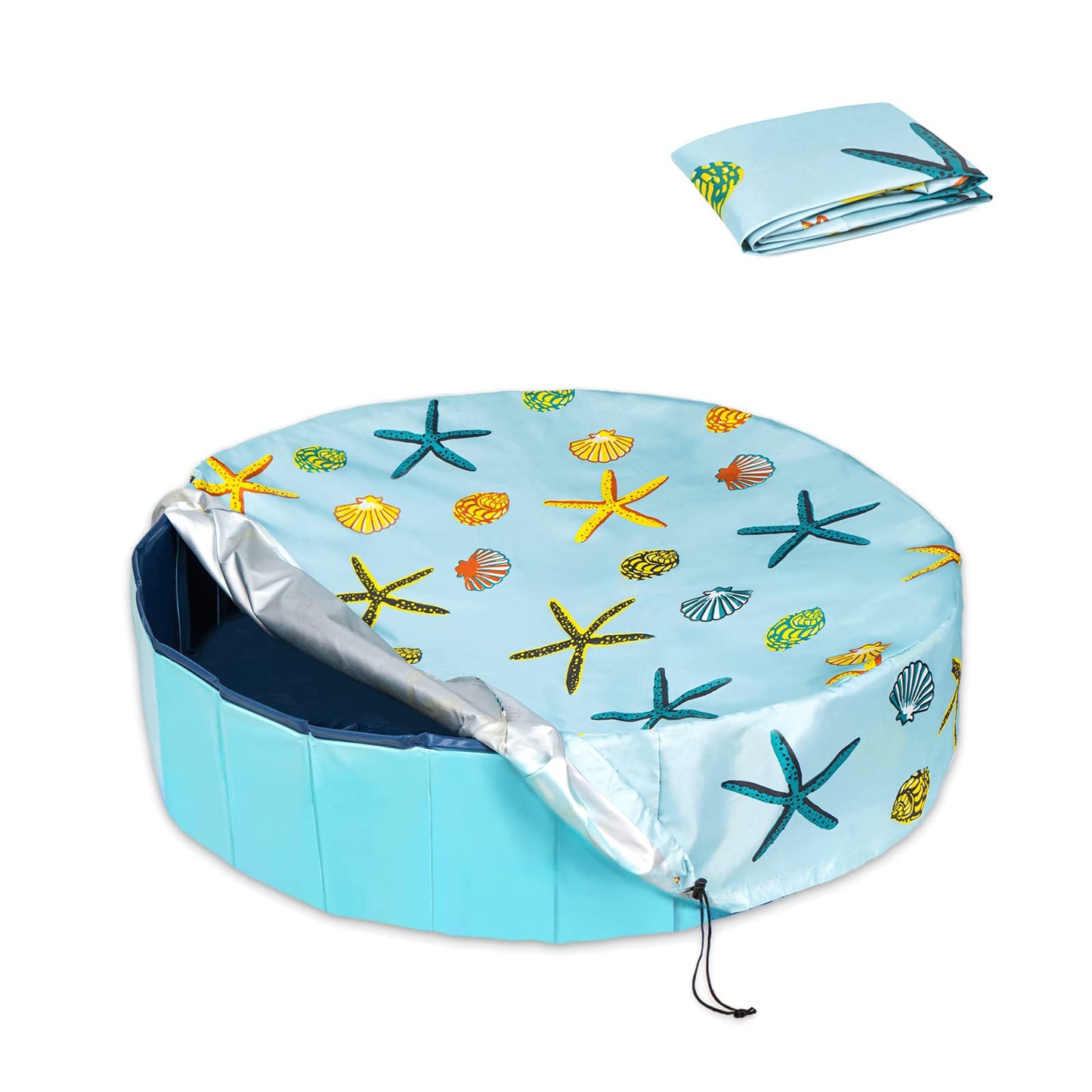 Ladadee Foldable Round Dog Swimming Pool Cover, for 32 "/63â/48â Collapsible Outdoor Tub, PVC Coating Waterproof and UV Protection, Leakproof Washable Kiddie Pet Small Paddling Bath Accessories
