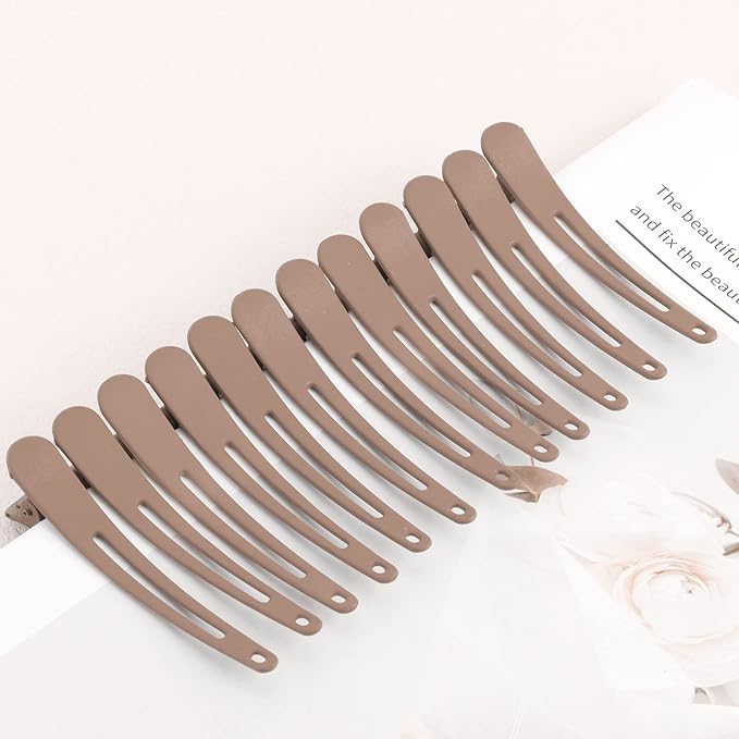 YISSION 12 PCS No Crease Duck Billed Hair Clips for Styling Sectioning, 3.1 Inch Matte Alligator Hair Barrettes Khaki for Women Girls