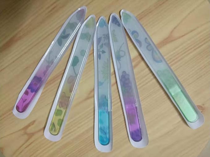 Premium Crystal Glass Nail Files Manicure Set, Professional Double Sided Pedicure Files - Best Glass Nail Files for Natural Nails - Colorful Flower Pattern - 5 Pieces