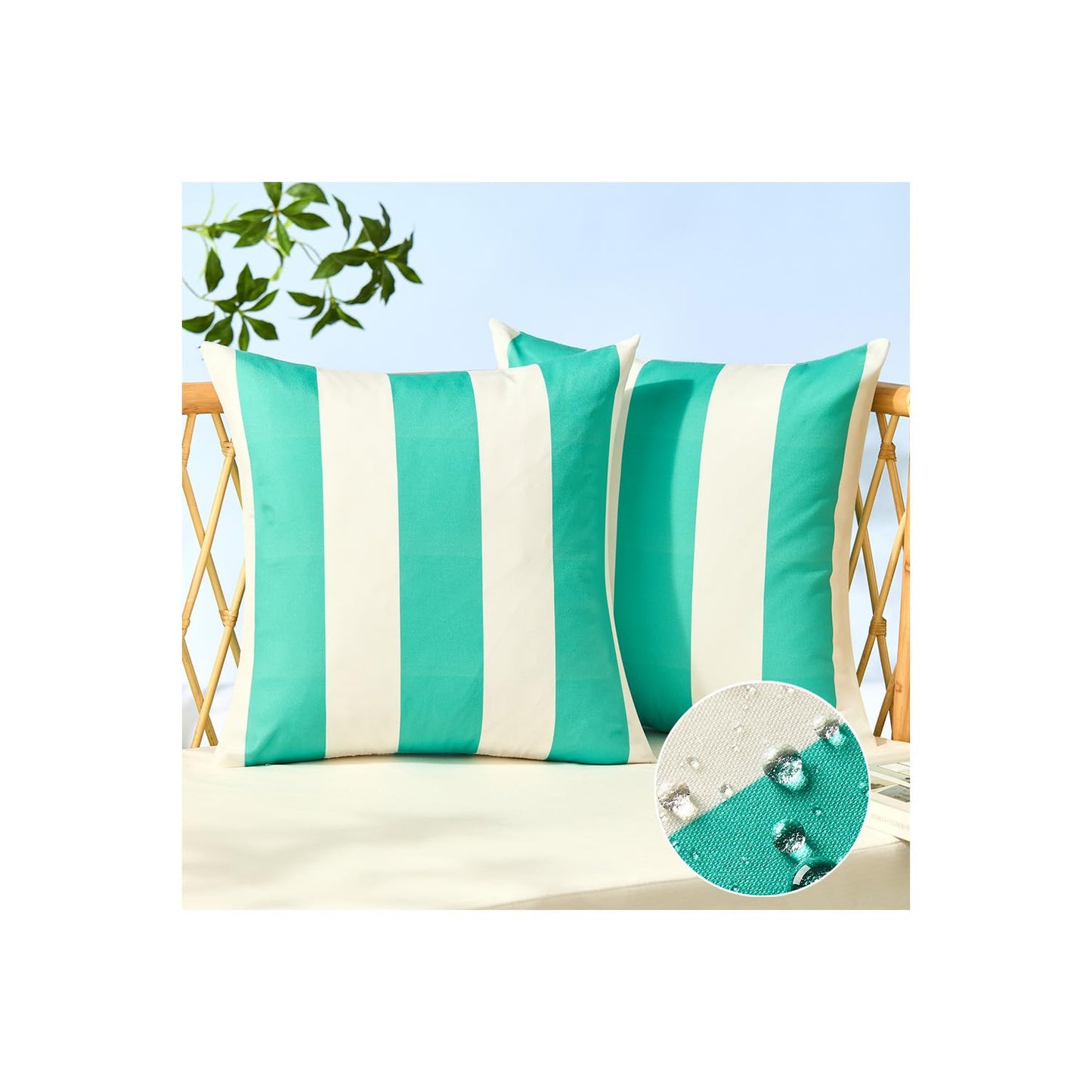 Allorry Outdoor Pillow Covers 16x16 Set of 2 Turquoise Striped Decoration Throw Pillow Covers for Spring Summer Outdoor Waterproof Garden Patio Furniture Sofa Bed Home Decor JB007-C16