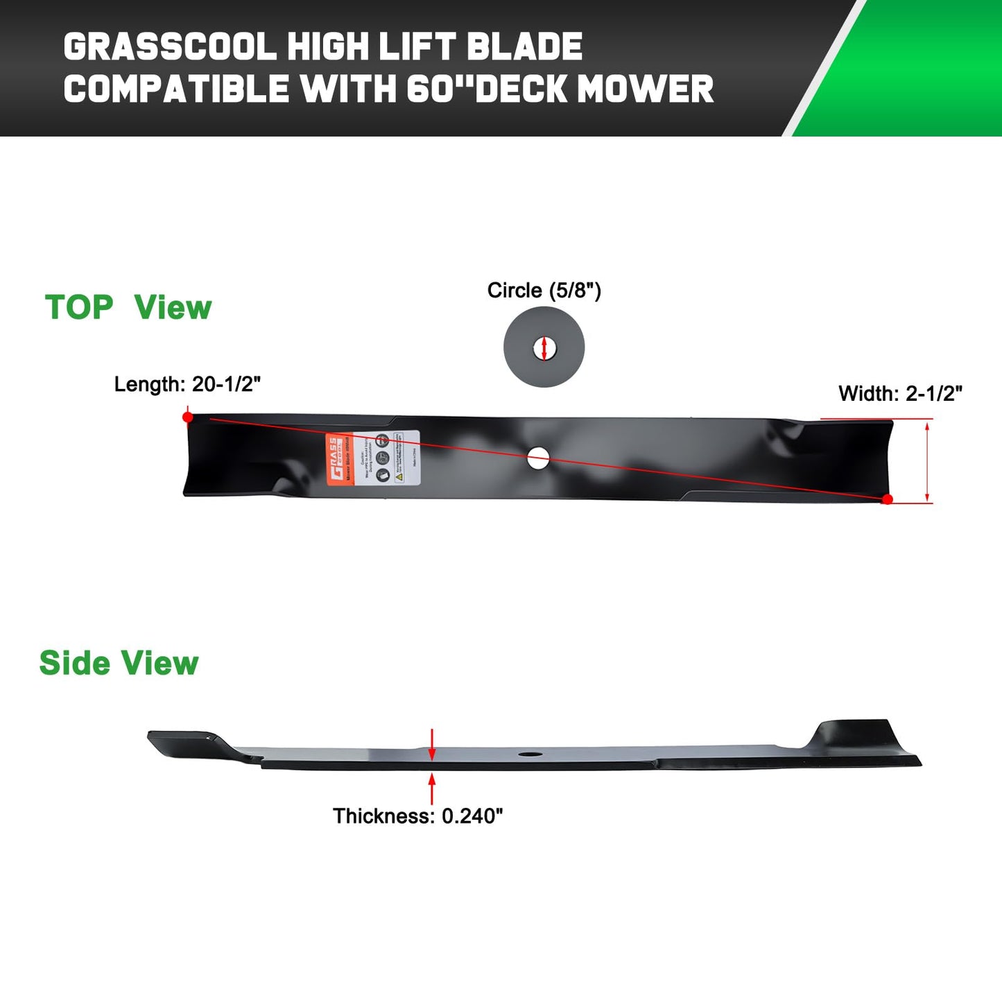 Grasscool 793794 Blades Compatible with Hustler Raptor Fastrak Super Z SD SDX XD XDX 60" Zero Turn Riding Mower Replace for 794214 606253 794685 600901 603992 794230