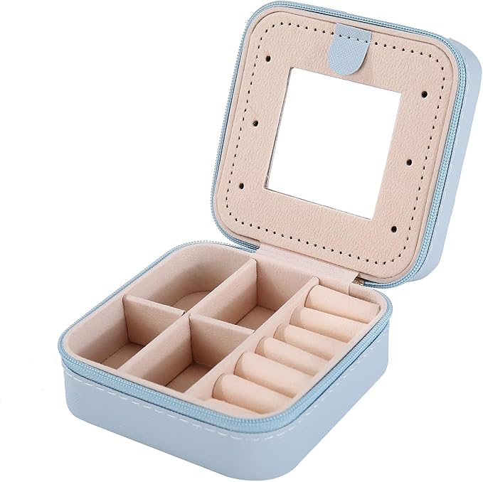 KElofoN Travel jewelry case Travel jewelry box Travel Jewelry Organizer Small Jewelry Organizer Box Gift for Girls Women with Mirror(Sky blue)