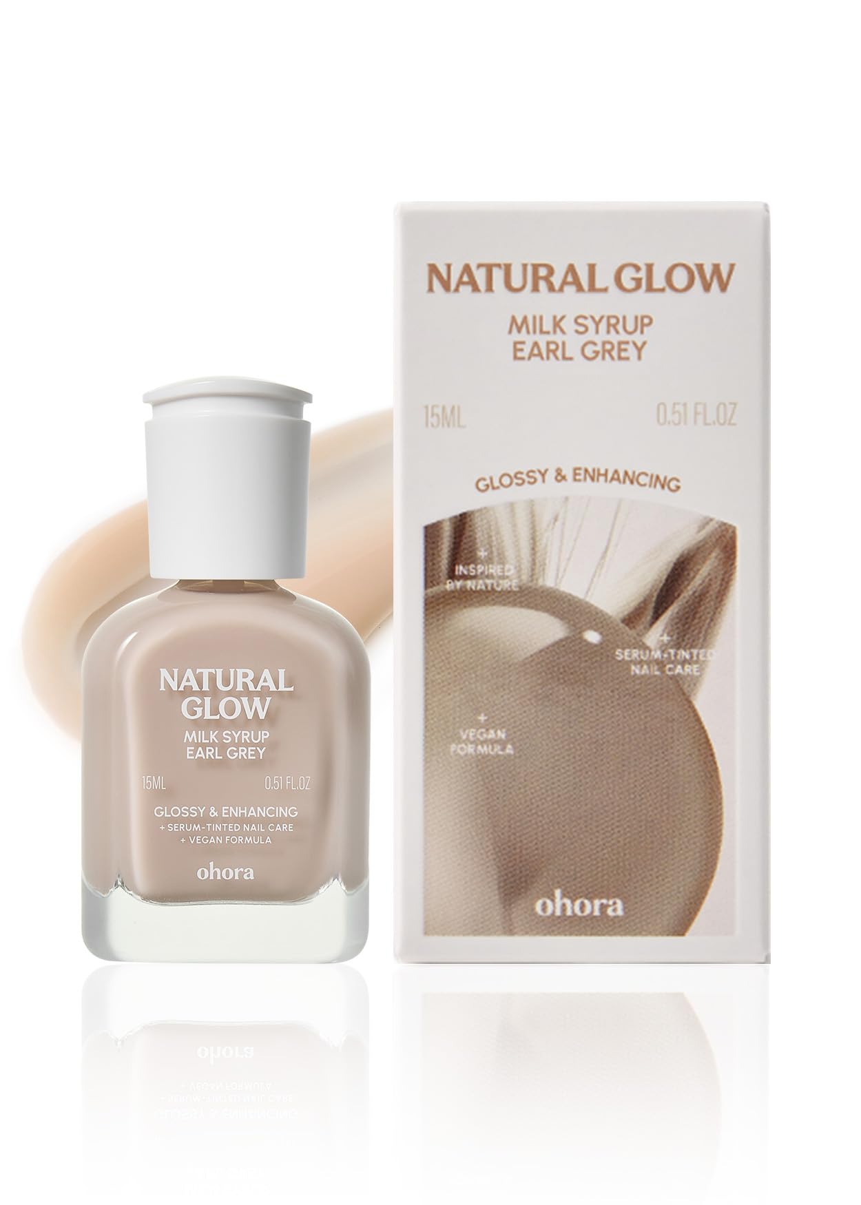 ohora Natural Glow Milk Syrup Nail Strengthener (Earl Grey) - Tinted Nail Hardener for Brittle, Damaged Nails, Quick-Dry Glossy Finish, Nail Repair & Growth, 15 mL