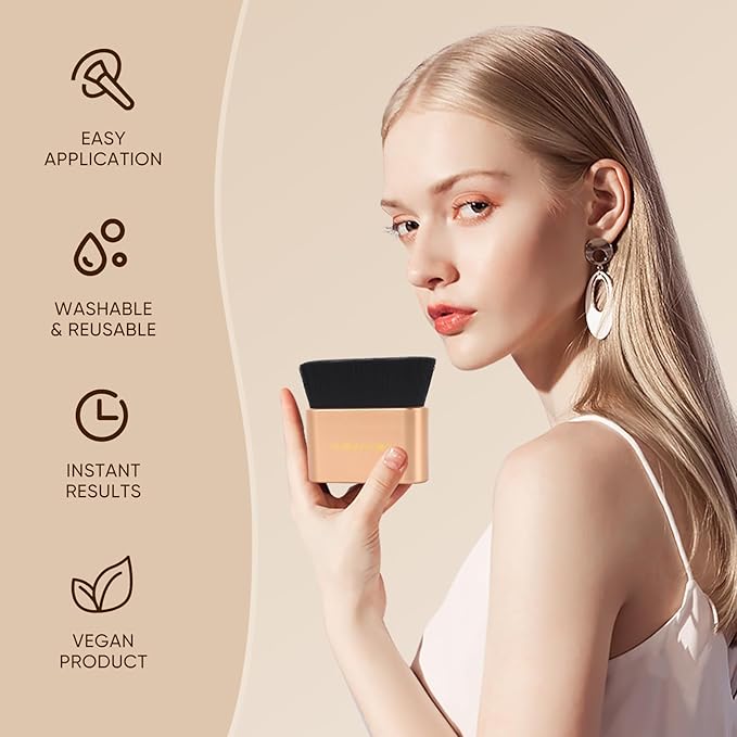 Professional Kabuki Foundation Brush,Makeup Brush, Self Tanner Brush,Self Tanning brush,Foundation Makeup Brush Cream Powder Liquid,Face Neck Body Leg Tanning Makeup (Gold Black)
