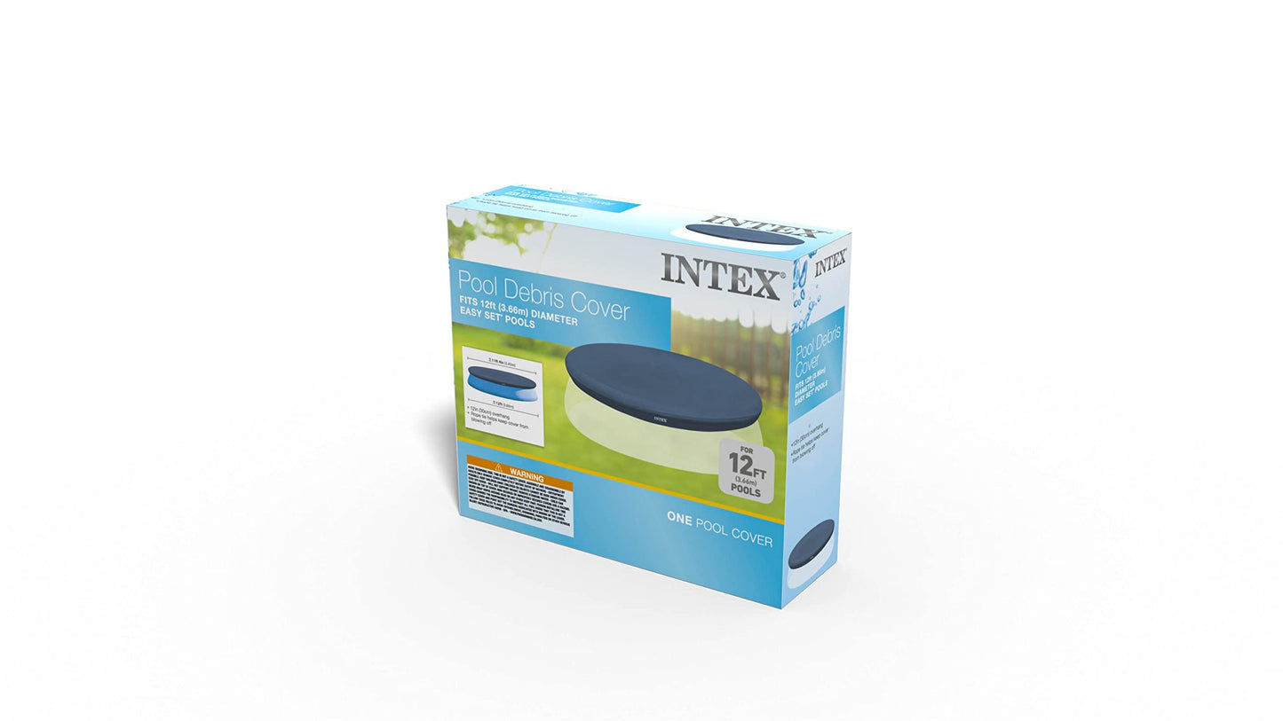 INTEX 28022E Pool Cover: For 12ft Round Easy Set Pools – Includes Rope Tie – Drain Holes – 12in Overhang – Snug Fit
