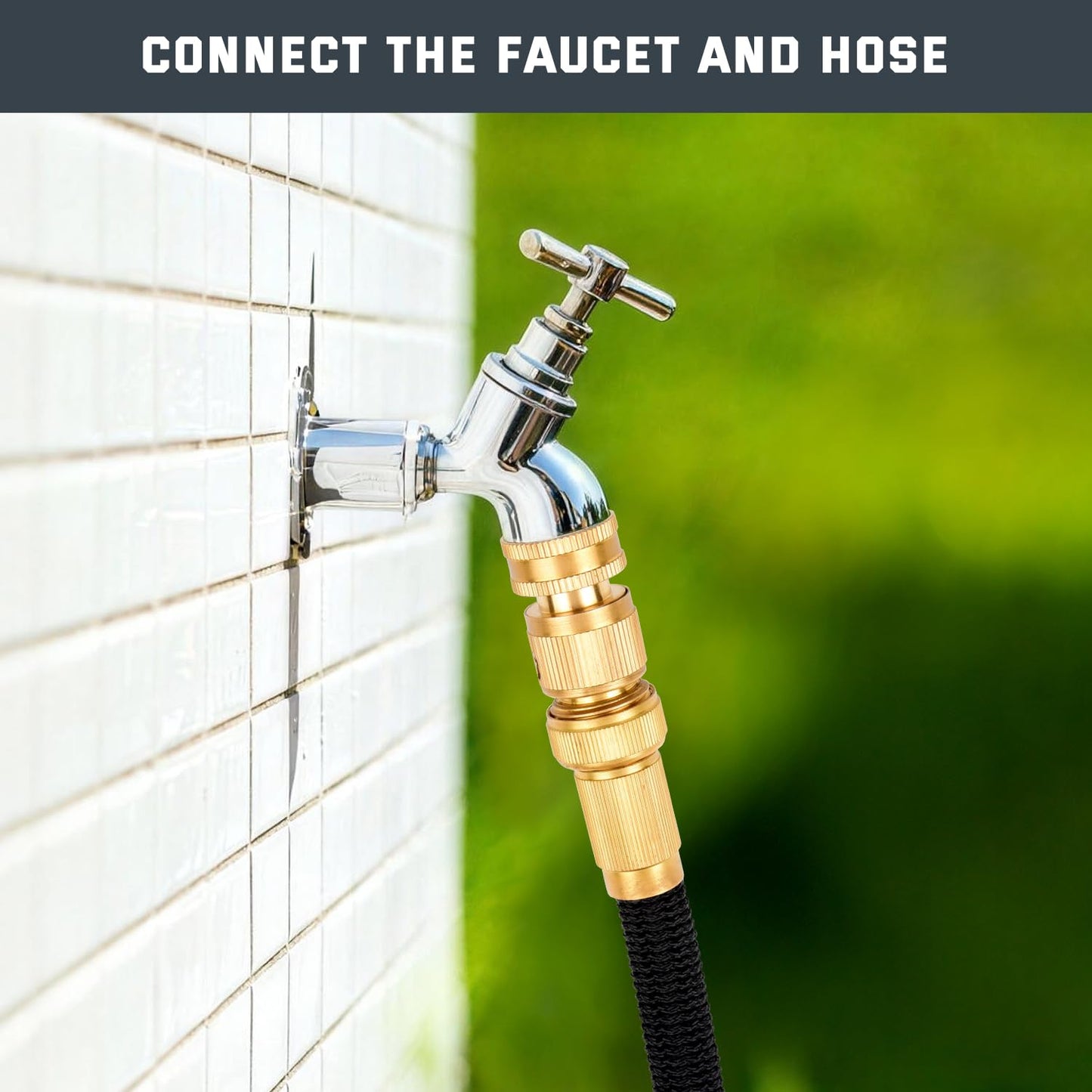 Kesfitt Garden Hose Quick Connect 3/4 Inch GHT Solid Brass Hose Connector Adapter Kit Fitting No-Leak Water Hose Female and Male Adapter (4 Sets)