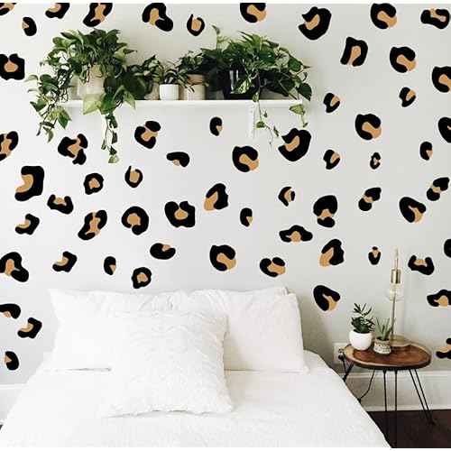 12 Sheets 348 Pcs Leopard Print Wall Decals - Cheetah Print Wallpaper for Bedroom, Living Room, Classroom Decoration